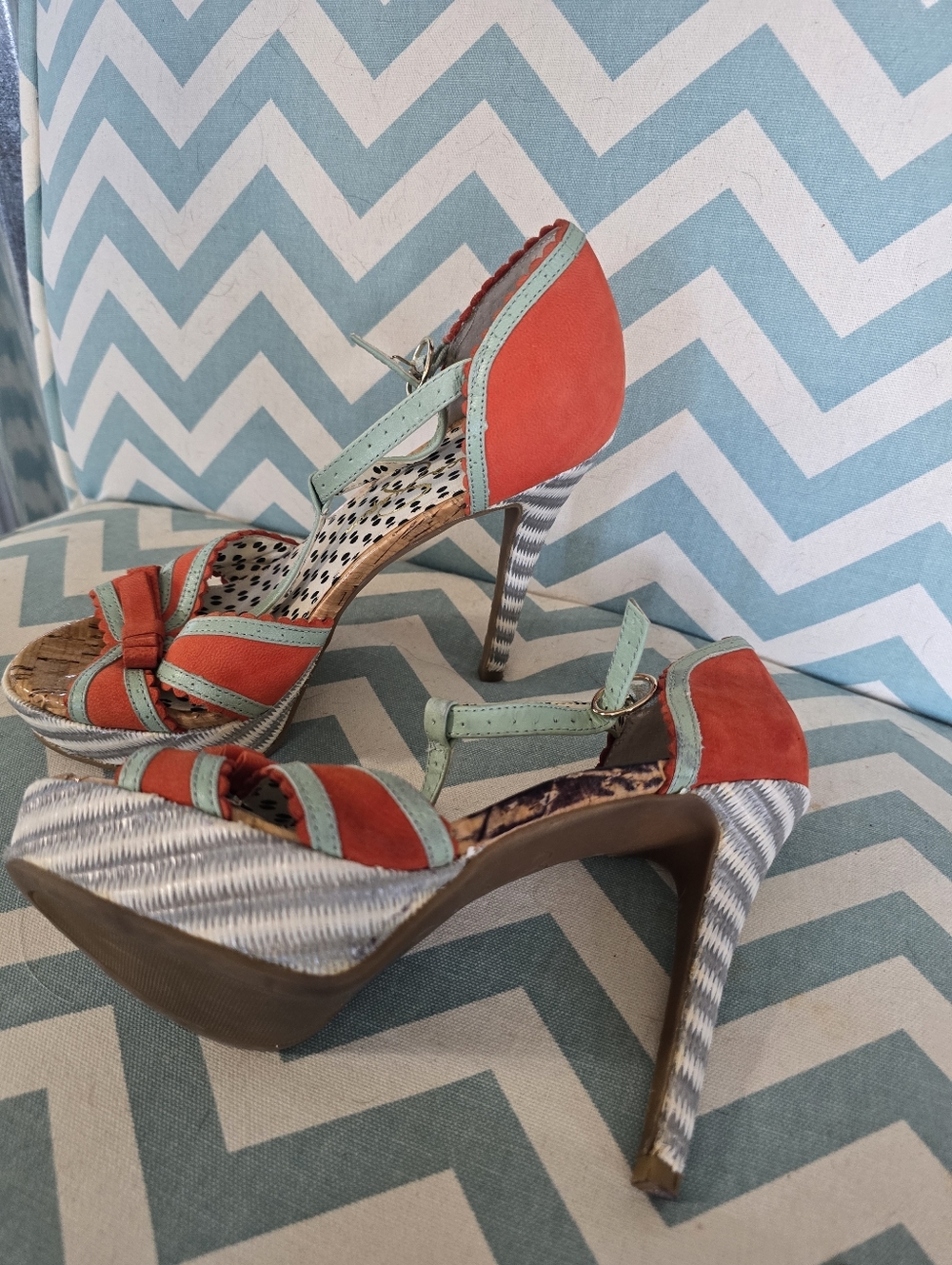 Jessica Simpson Coral and Mint Striped High Heel Sandals